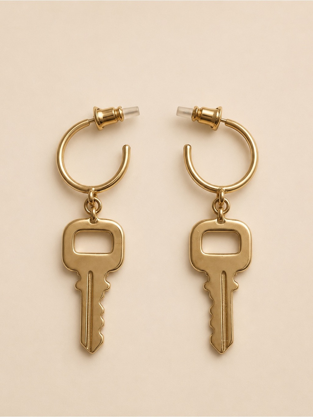 Gold Key Charm Hoop Earrings